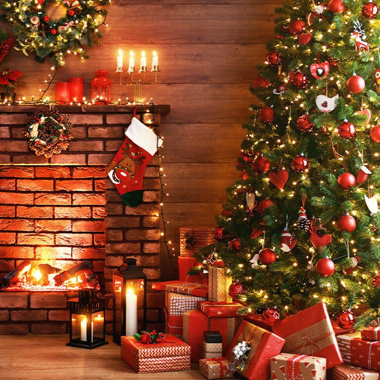 City Floral Garden Center-Fresh-Christmas trees--Christmas tree by fireplace