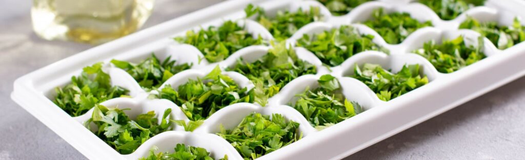 how to preserve herbs by freezing with water or olive oil